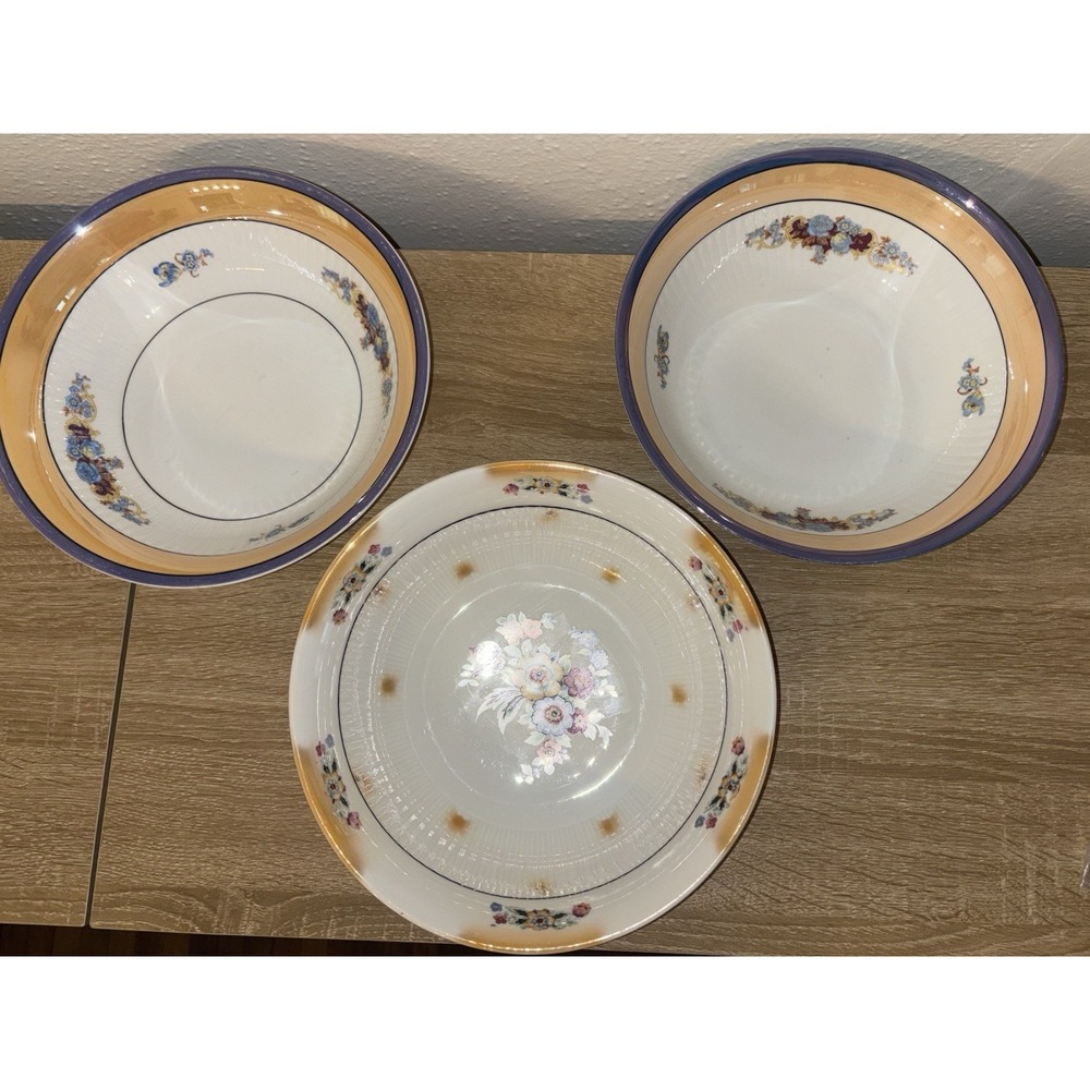 Vintage Bavarian Porcelain Floral Serving Bowls Set of 3 (Lusterware) Antique